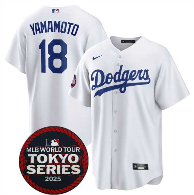 Men%27s Los Angeles Dodgers #18 Yoshinobu Yamamoto White 2025 World Tour Tokyo Series Home Stitched Jersey Dzhi->los angeles dodgers->MLB Jersey